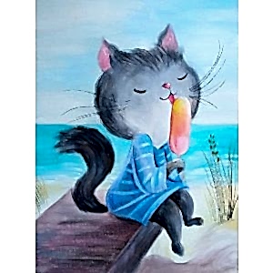 Мастер-класс для детей - интерьерная картина «Кошечка Сластёна», живопись акрилом на холсте